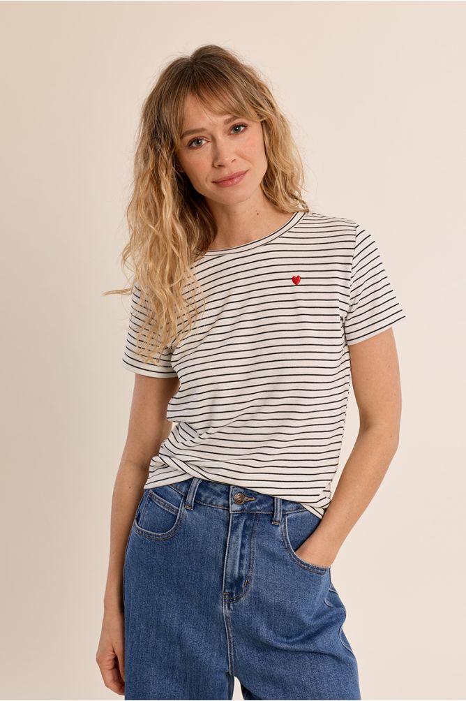Camiseta de mujer de manga corta, estampado rayas.