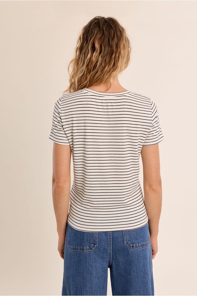 Camiseta de mujer de manga corta, estampado rayas.