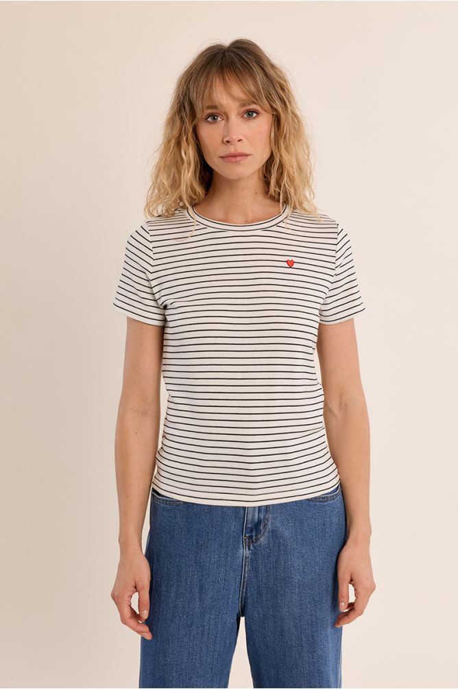 Camiseta de mujer de manga corta, estampado rayas.