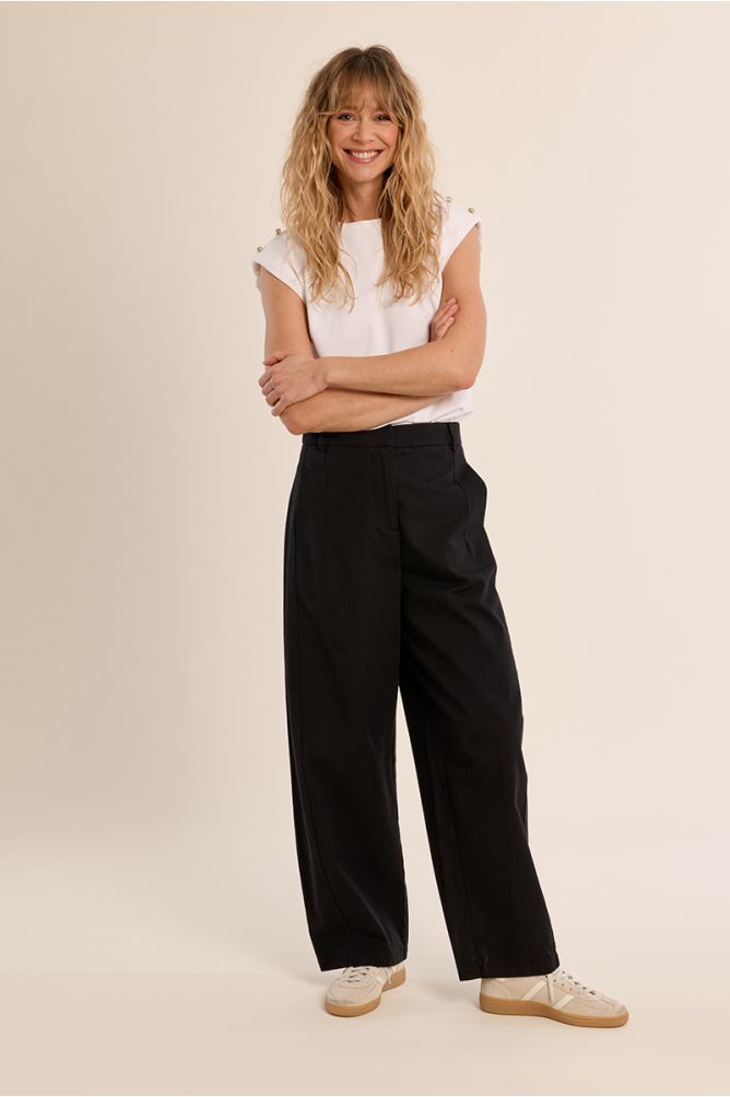Pantalón de mujer tobillero, perneras anchas.