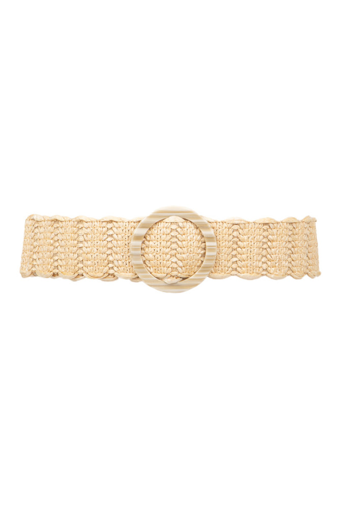 Raffia belt with pearl buckle