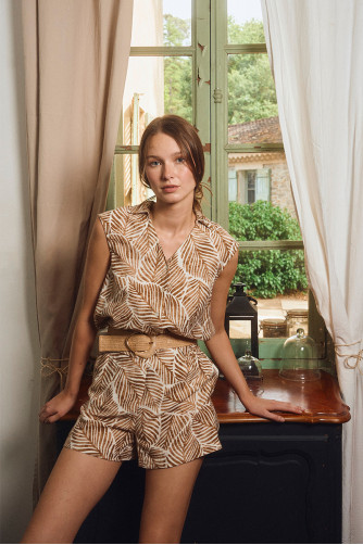 Ceinture en raphia avec boucle nacrée