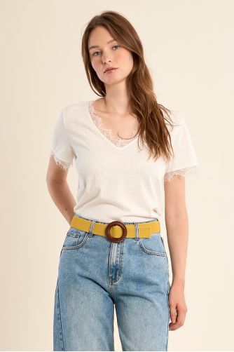 Cinturón de mujer elástico, con hebilla redonda.