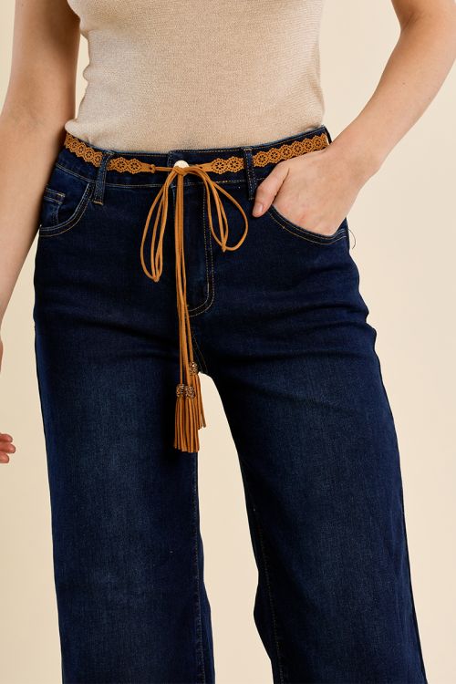 Cinturón de mujer retro, efecto piel, con cuentas.
