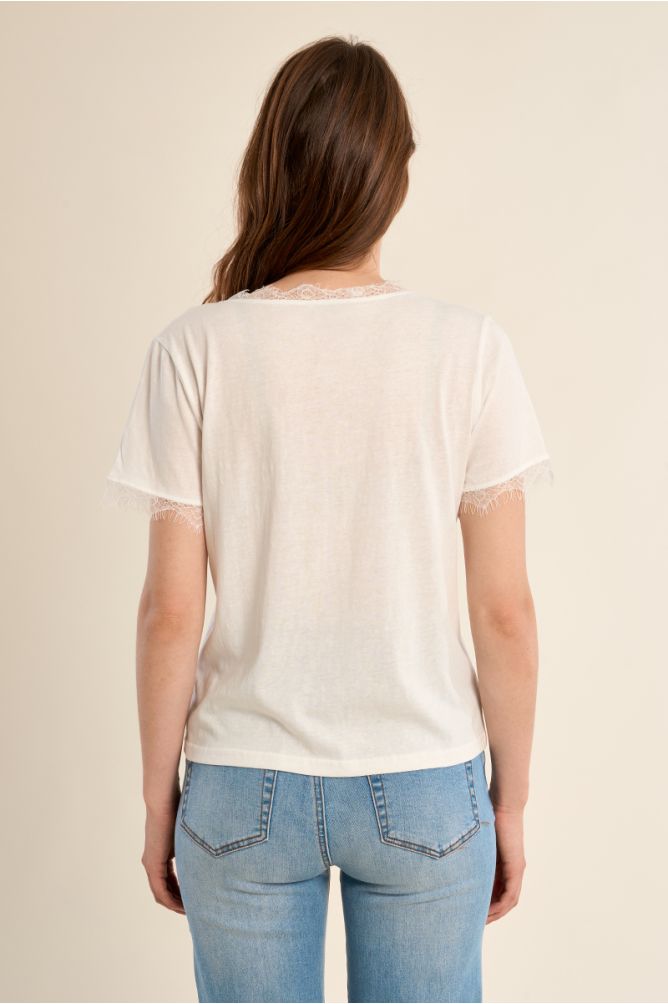 T-shirt basique, détail dentelle