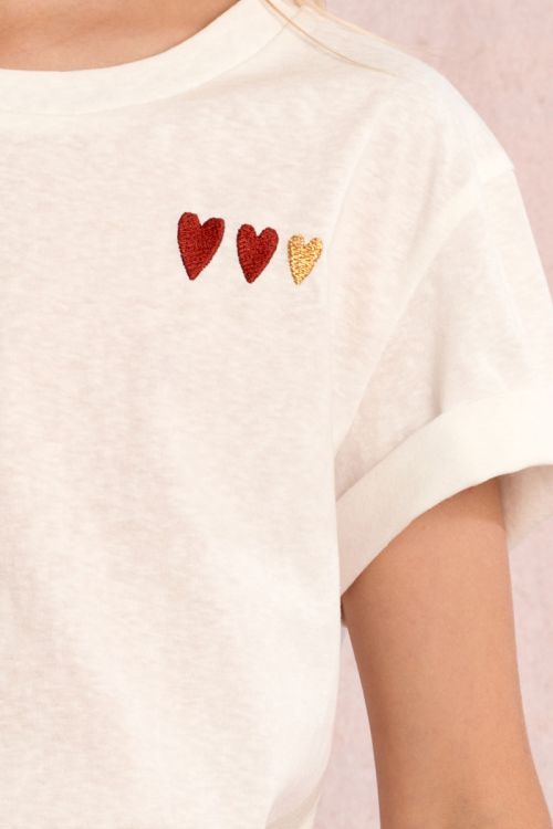 Camiseta de niña de manga corta, estampado corazones