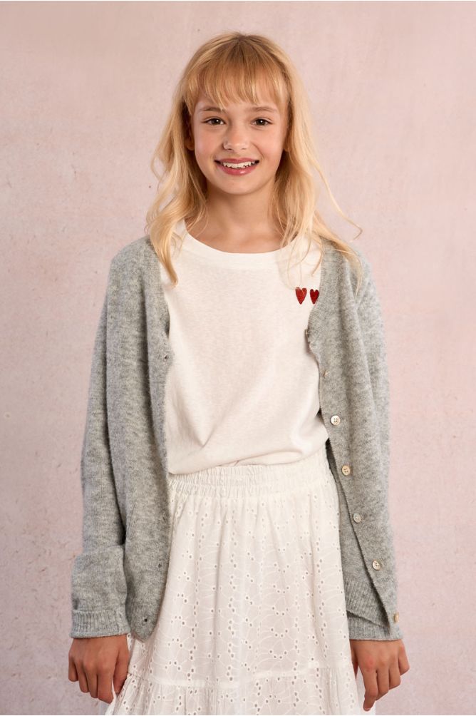 Camiseta de niña de manga corta, estampado corazones