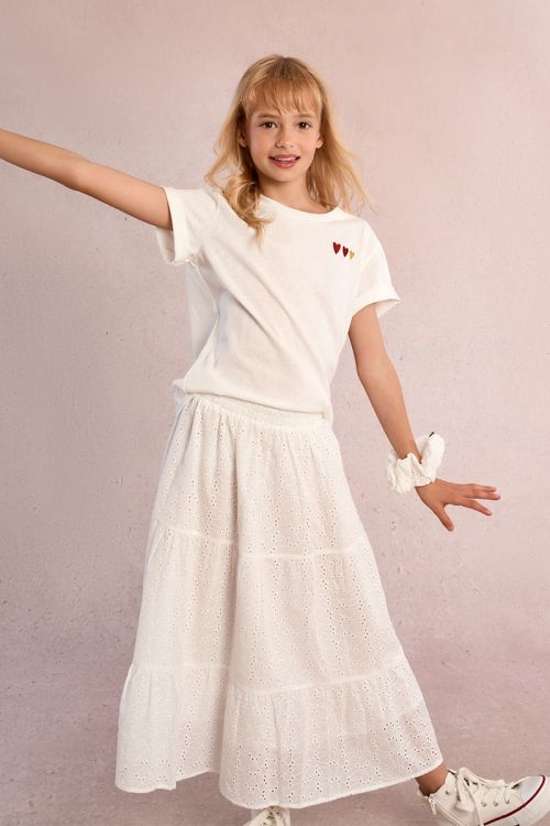 Camiseta de niña de manga corta, estampado corazones