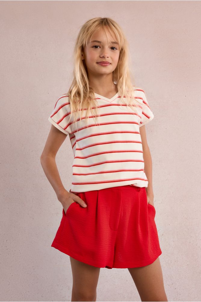 Camiseta de niña de manga corta, estampado rayas