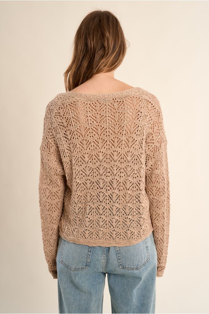 Cárdigan de mujer de manga larga, en tejido crochet.