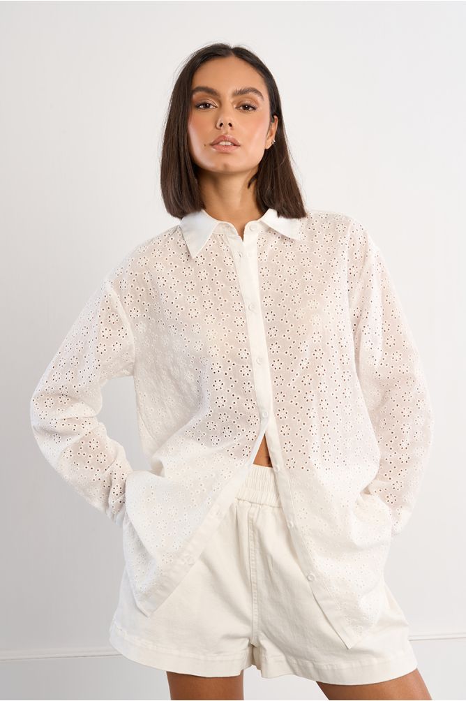 Cotton shirt, in broderie anglaise