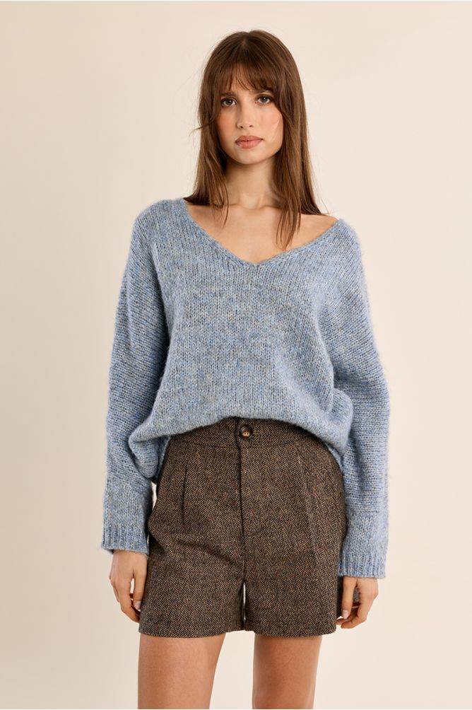 Knitted sweater, V-neck