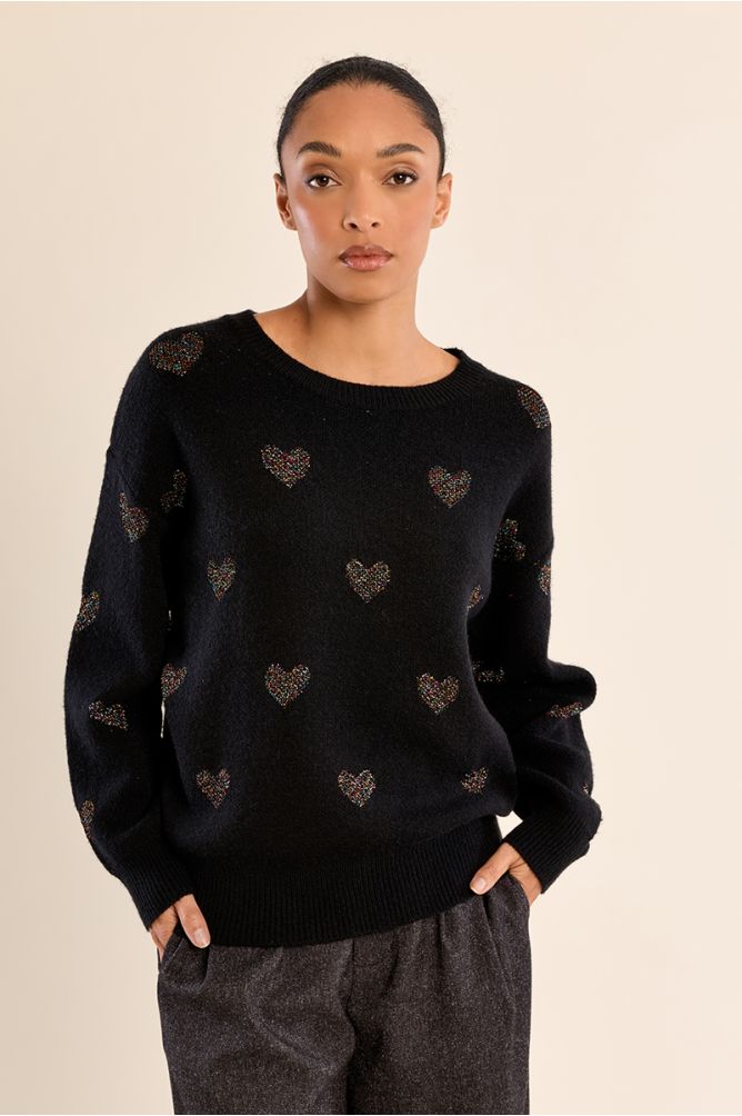 Knitted sweater, glittery hearts