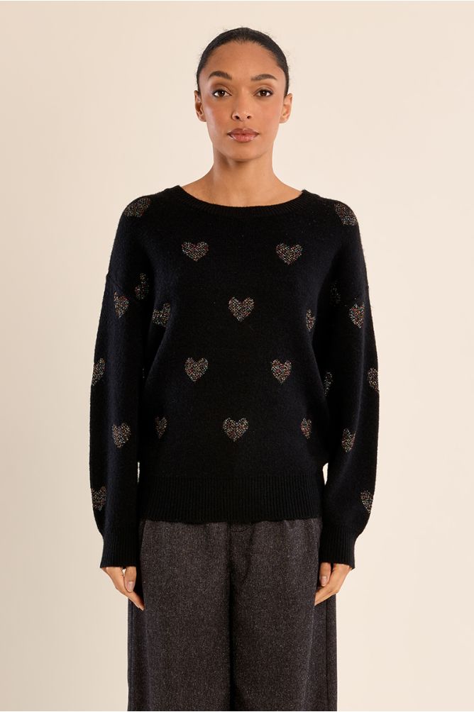 Knitted sweater, glittery hearts
