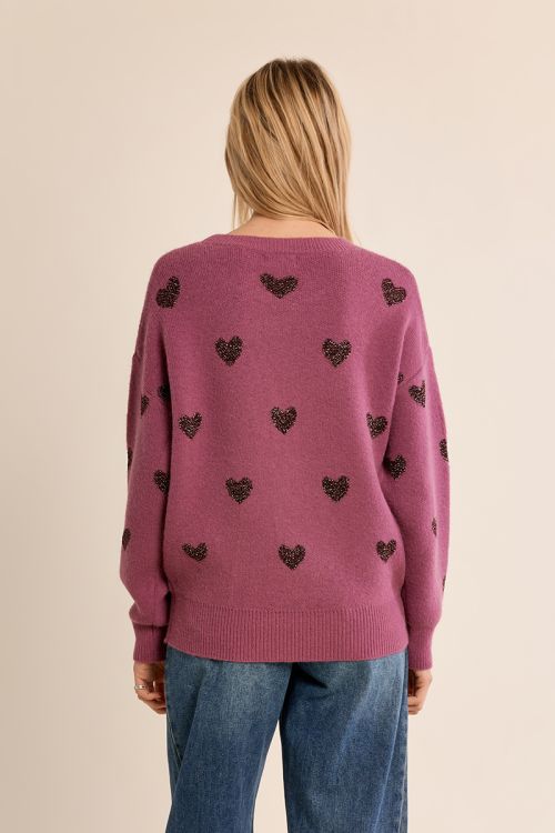 Pull en maille, cœurs pailletés