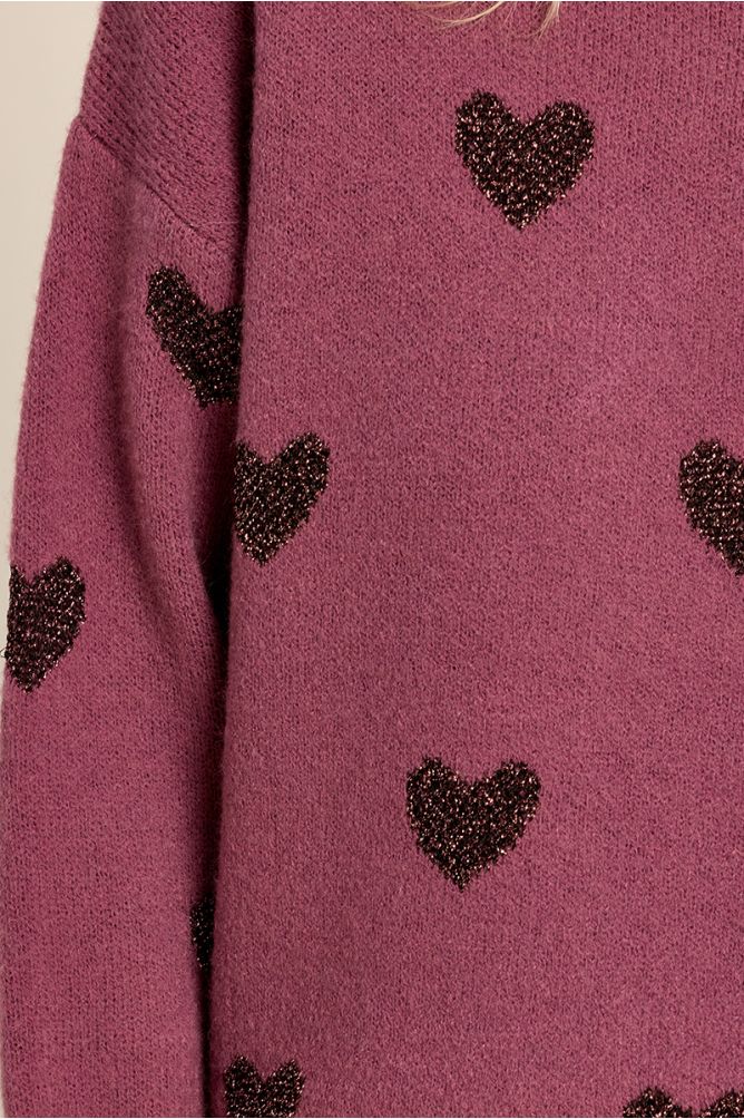 Pull en maille, cœurs pailletés