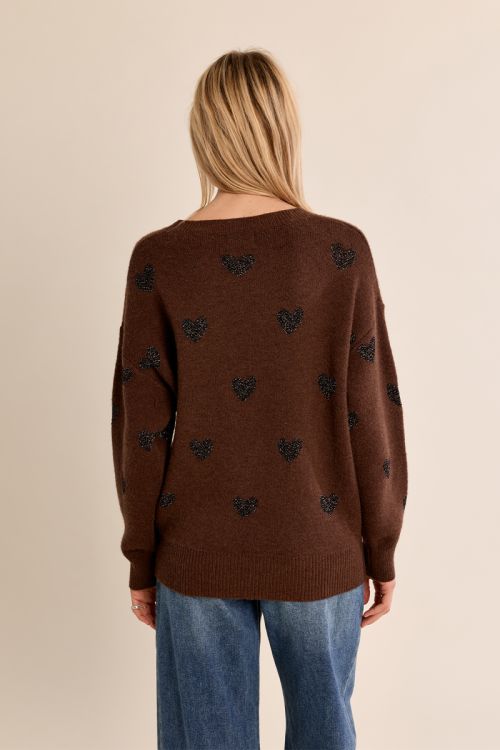 Pull en maille, cœurs pailletés