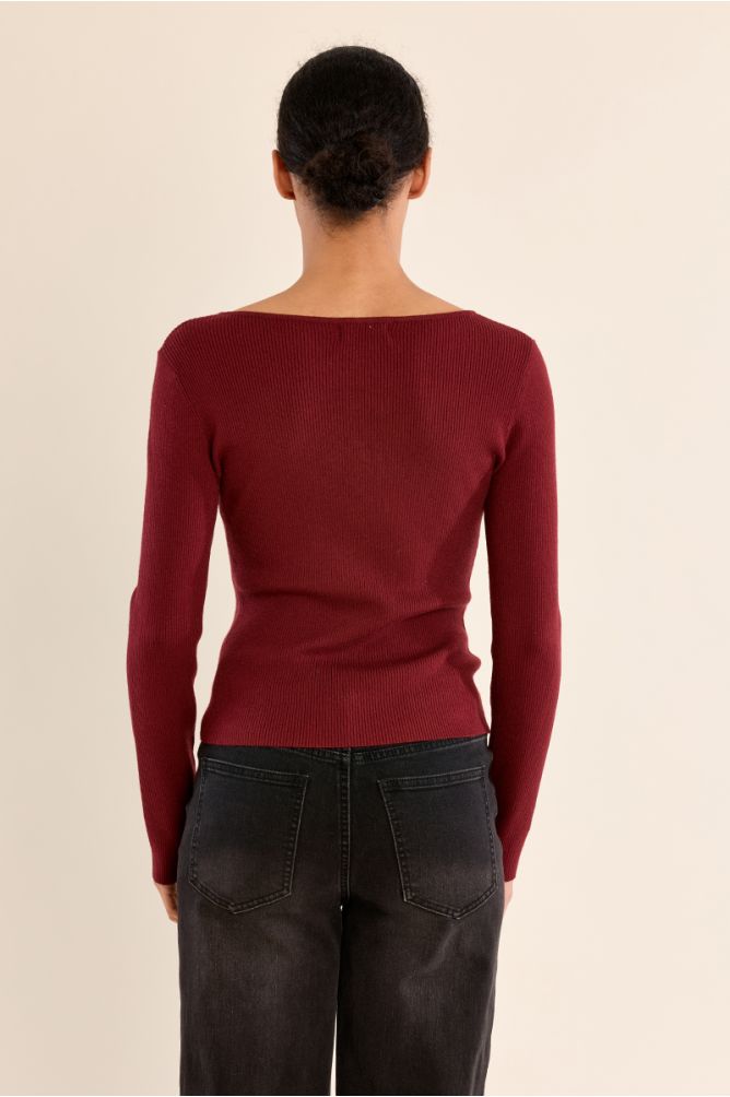 Pull fin côtelé, boutons fantaisie