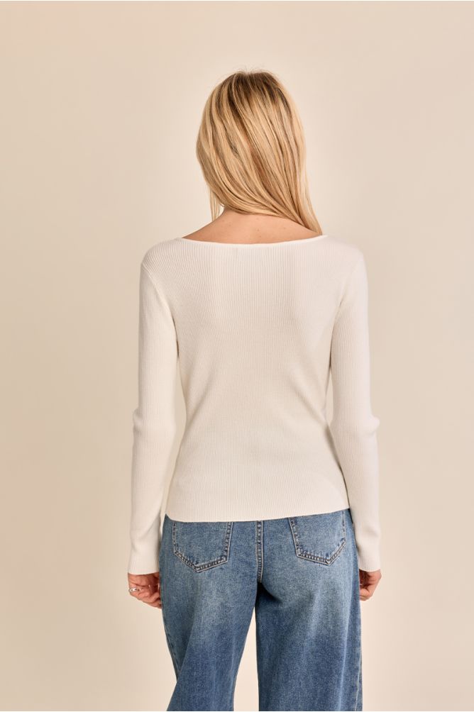 Pull fin côtelé, boutons fantaisie