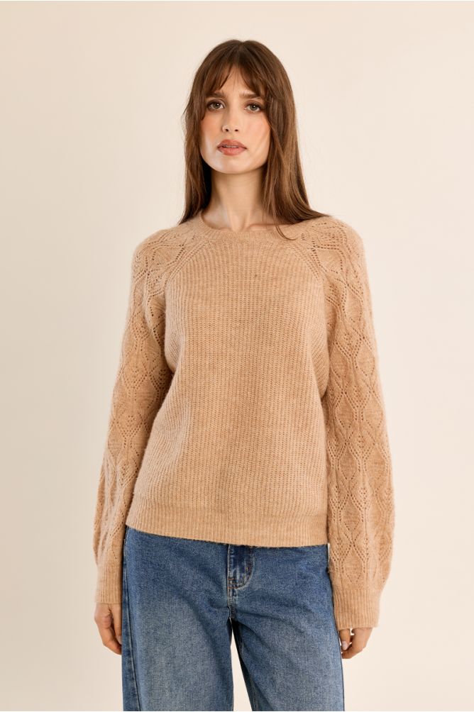 Pull en maille manches ajourées