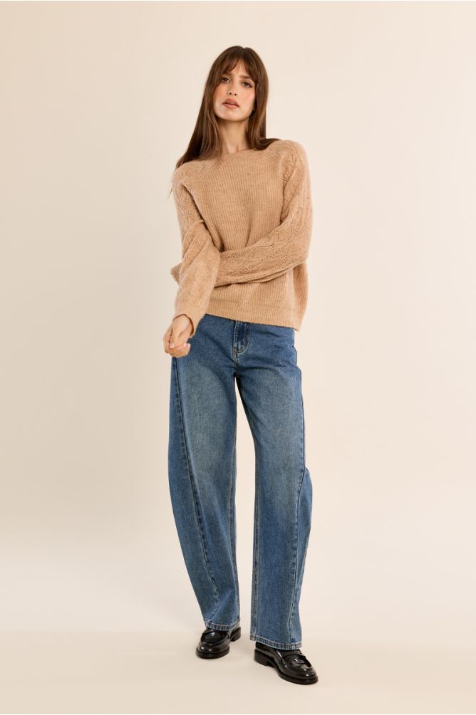 Pull en maille manches ajourées
