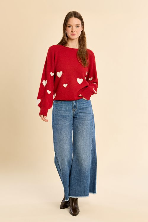Pull manches ballon, motif cœur