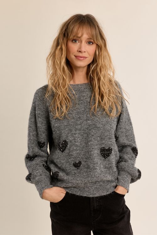 Pull manches ballon, motif cœur