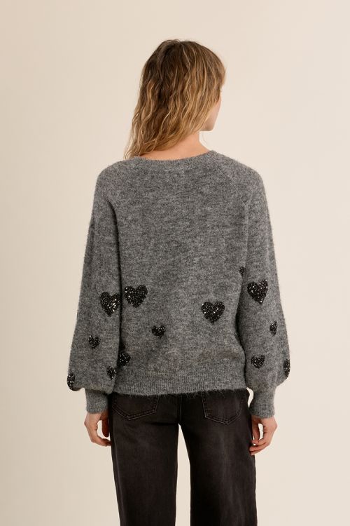 Pull manches ballon, motif cœur