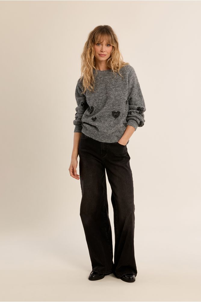 Pull manches ballon, motif cœur