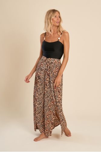 Pantalon large imprimé et ceinture à nouer