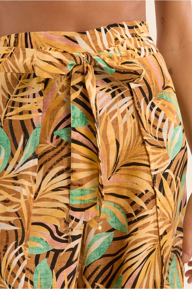Pantalon large imprimé et ceinture à nouer