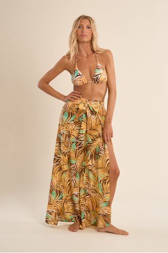 Printed wide pants and tie belt