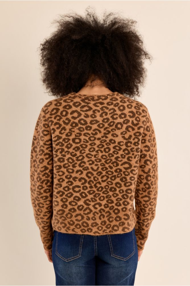 Cardigan boutonné, léopard