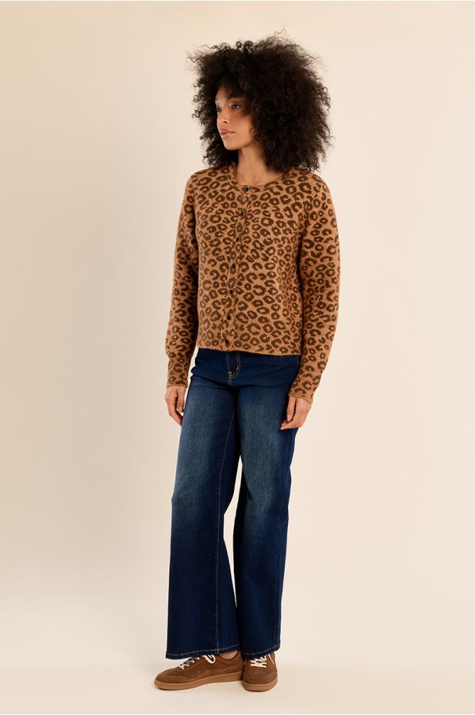 Cardigan boutonné, léopard