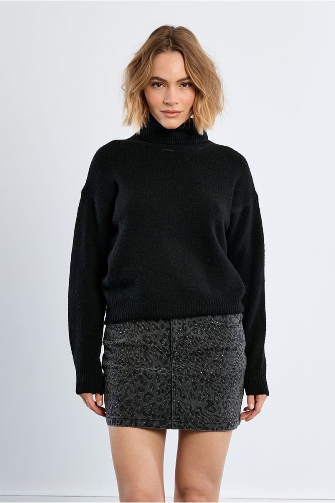 Pull col roulé uni