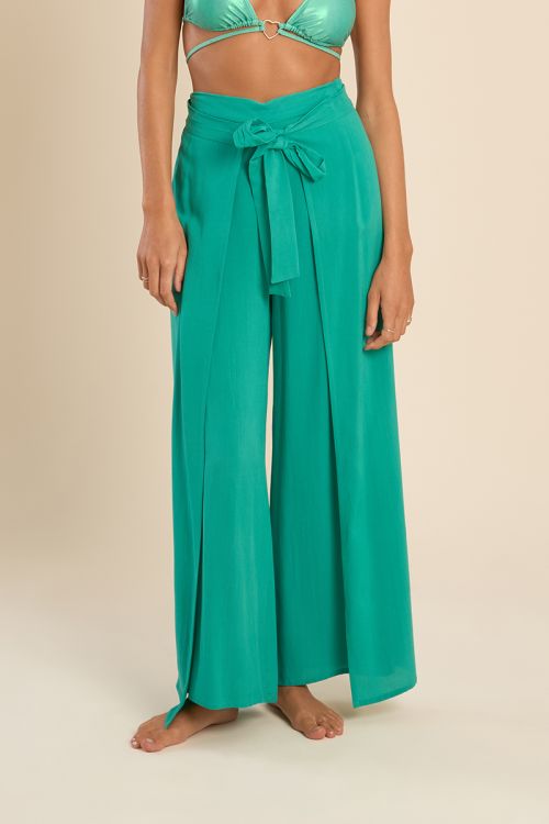 Pantalón de mujer largo, con lazada.