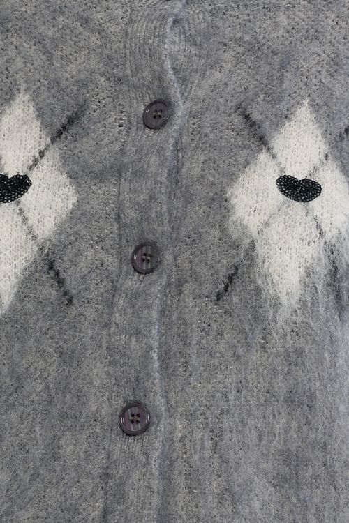 Plaid and heart cardigan, brushed effect