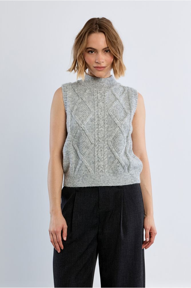Pull sans manches en maille torsadée