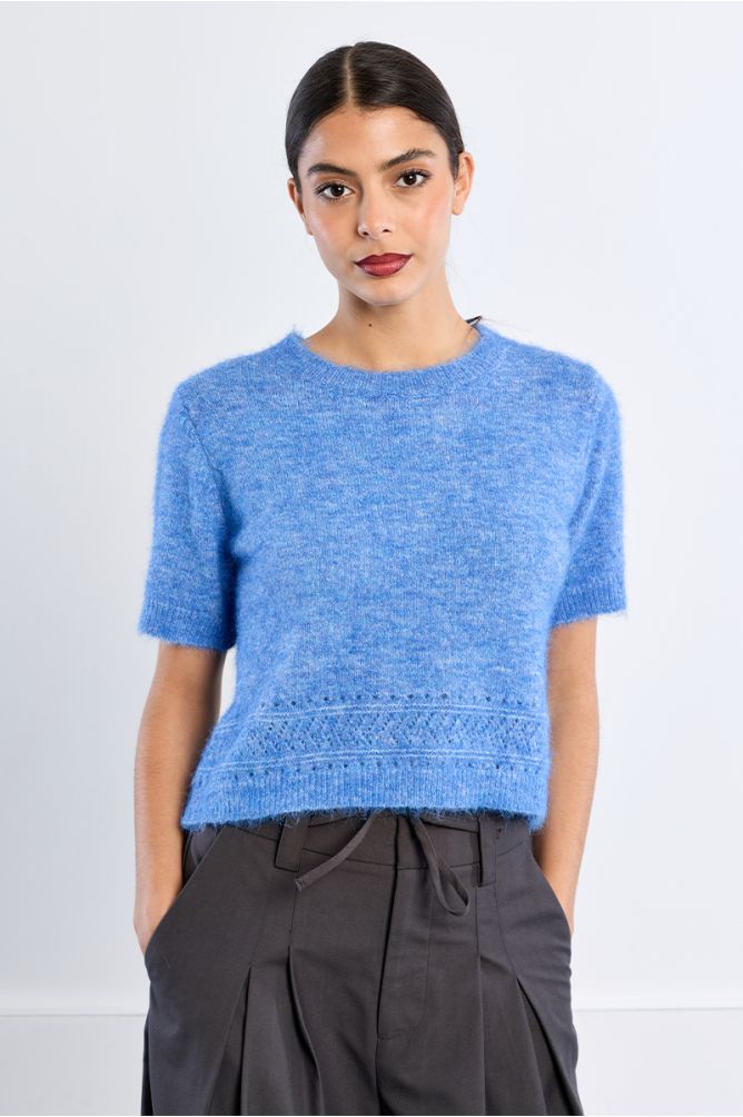 Pull en maille manches courtes, uni