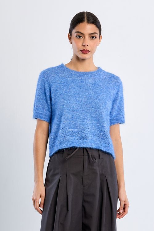 Pull en maille manches courtes, uni