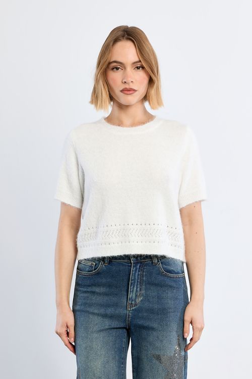 Short-sleeved knitted sweater, plain