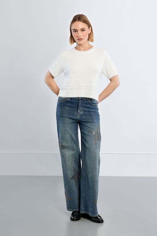 Pull en maille manches courtes, uni
