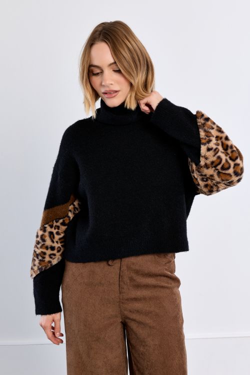 Pull bi-matière, léopard