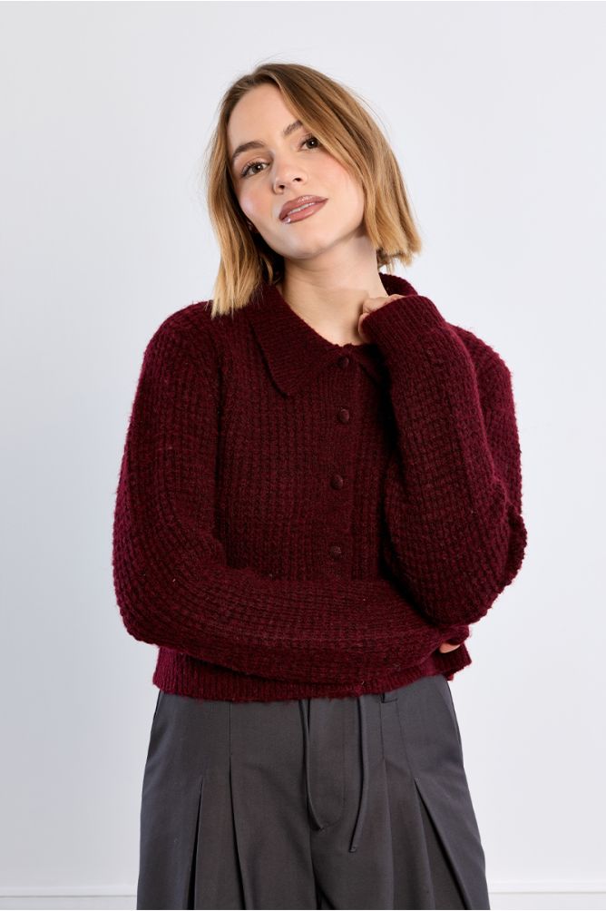 Cardigan boutonné, col Preppy