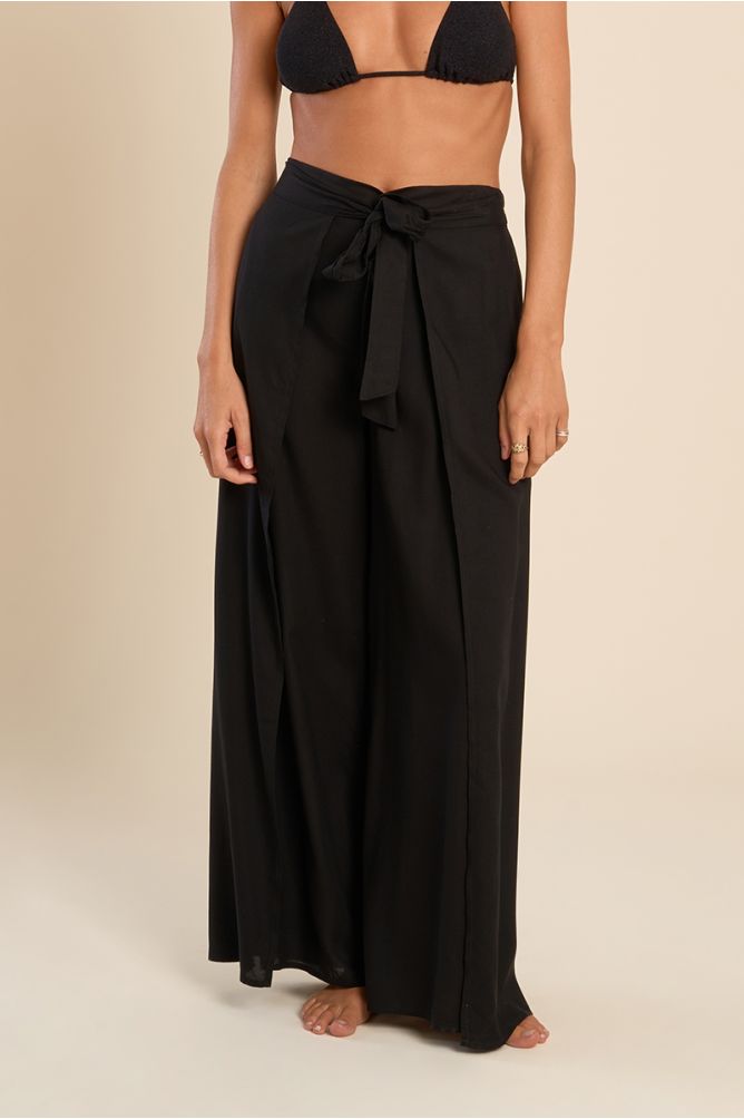 Pantalon large ceinture à nouer