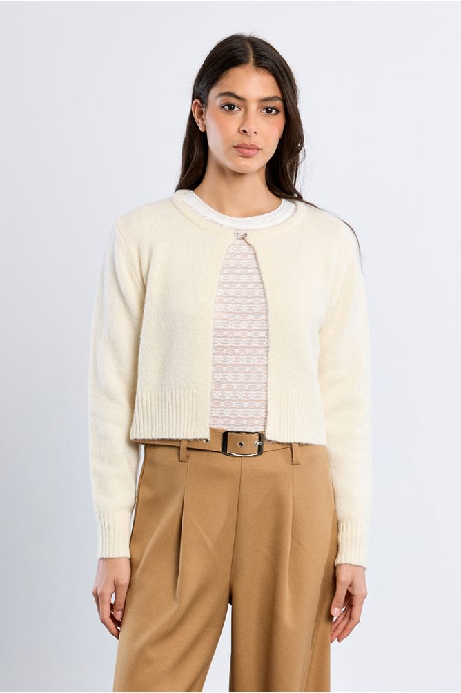 Cardigan ouvert en maille duveteuse