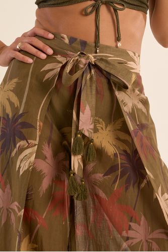 Pantalon large imprimé et ceinture à nouer