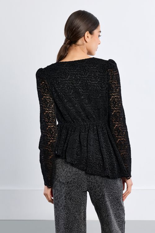 Top asymétrique en velours, brodé