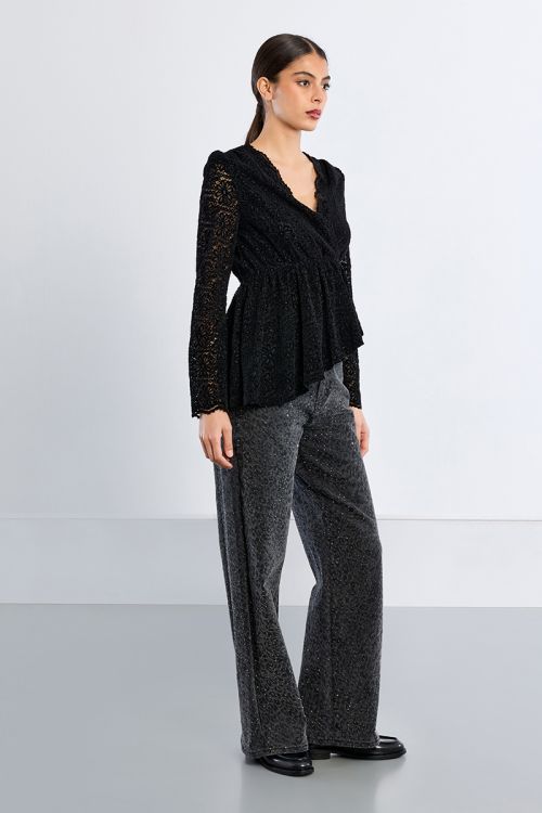 Top asymétrique en velours, brodé