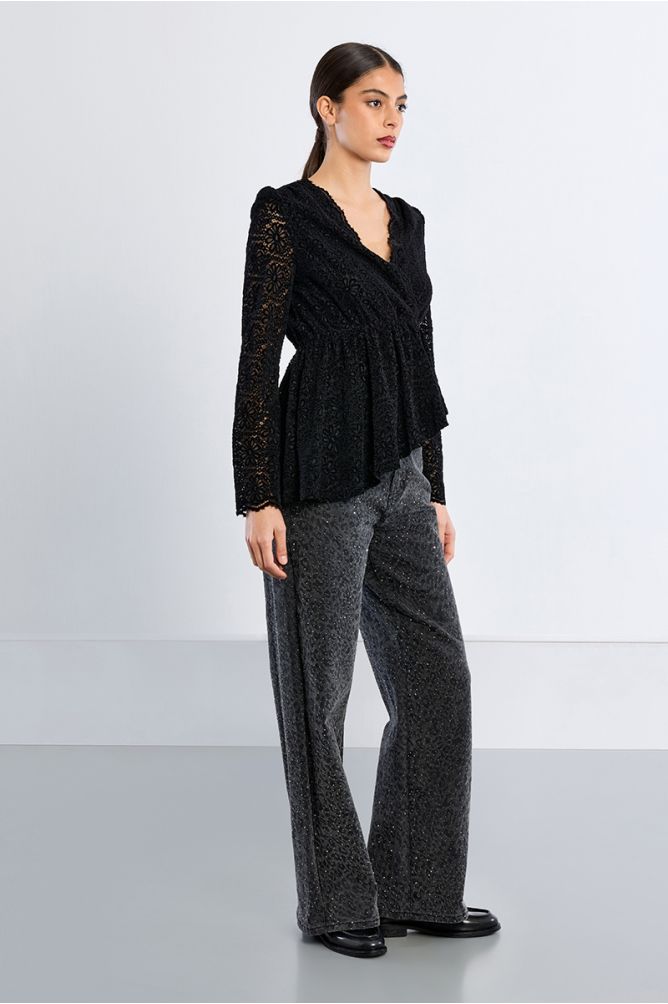 Top asymétrique en velours, brodé